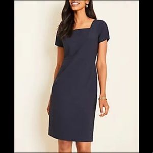 Ann Taylor Square Neck Sheath Dress in Seasonless Stretch Perfect Navy